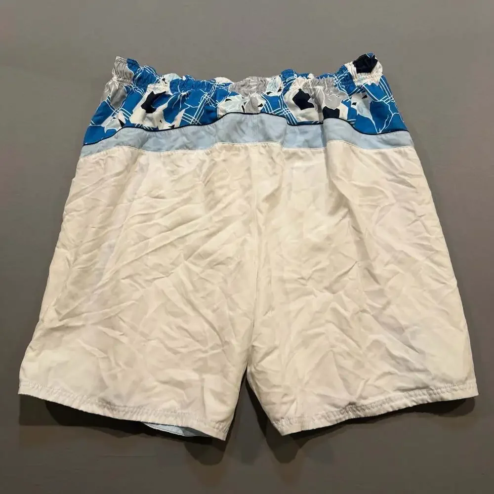 Nike Swim Trunks Size XXL White Blue Board Shorts Graphic